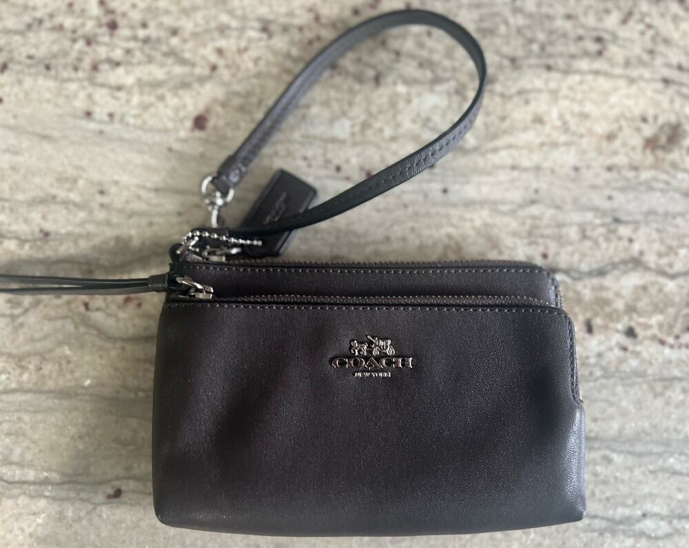 Coach Double Zip Wristlet Wallet with Wrist Strap - Zipper - Brown 6 Inches By 3